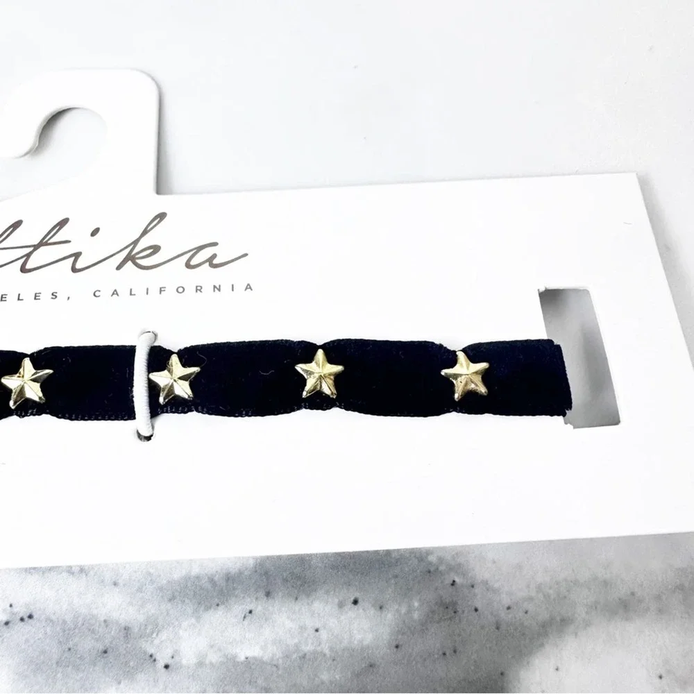 Ettika Revolve Black Velvet Gold Star Choker Necklace NWT - Picture 5 of 6